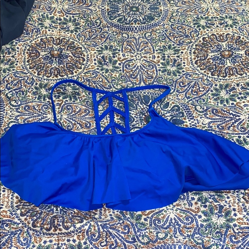 PINK - Royal Blue Ruffle Bikini Top